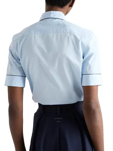 Prada Women's Short-Sleeved Poplin Shirt - Blue - Size 0 | Thumbnail 4