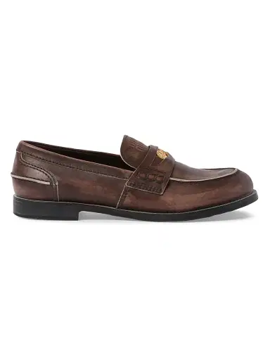 Miu Miu Women's Vintage-Effect Leather Penny Loafers - Brown - Size 7 | Thumbnail 1 Miu Miu Women's Vintage-Effect Leather Penny Loafers - Brown - Size 7 | Thumbnail 1
