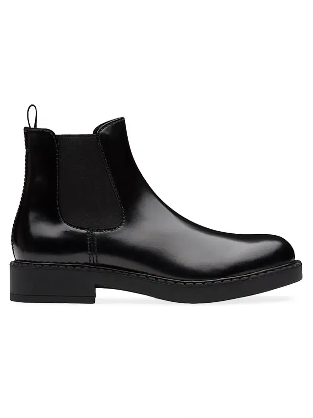 Prada Men's Brushed Leather Chelsea Boots - Black