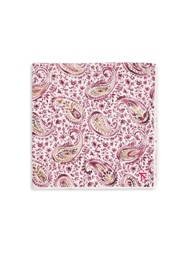 Isaia Men's Floral Paisley Silk Pocket Square - White Purple