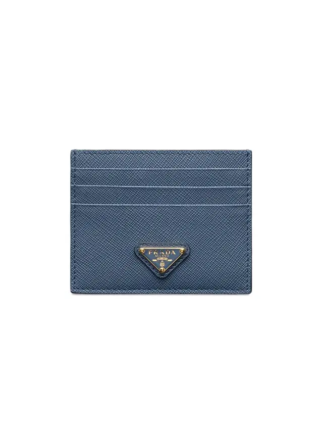 Women's Saffiano Leather Card Holder - Graphite Blue