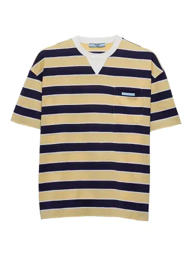 Prada Women's Bayadere Striped Lisle Cotton T-Shirt - Blue - Size 8 | Thumbnail 1
