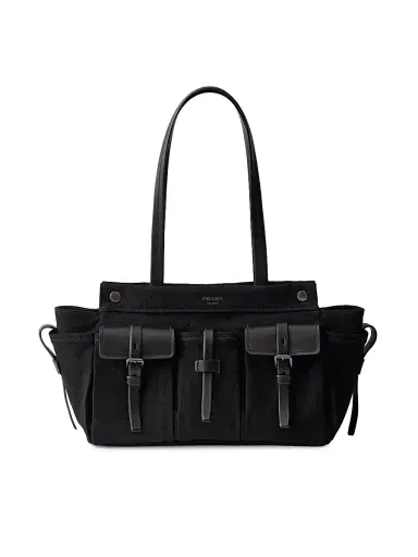 Prada Women's Route Large Canvas and Leather Tote Bag - Black | Thumbnail 1 Prada Women's Route Large Canvas and Leather Tote Bag - Black | Thumbnail 1