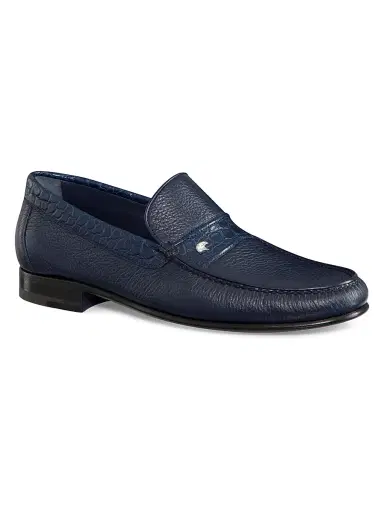 Stefano Ricci Men's Deer and Crocodile Leather Moccasins - Navy | Thumbnail 1 Stefano Ricci Men's Deer and Crocodile Leather Moccasins - Navy | Thumbnail 1