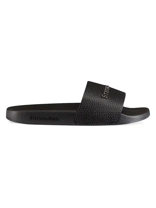Stefano Ricci Men's Calfskin Leather Slides - Black