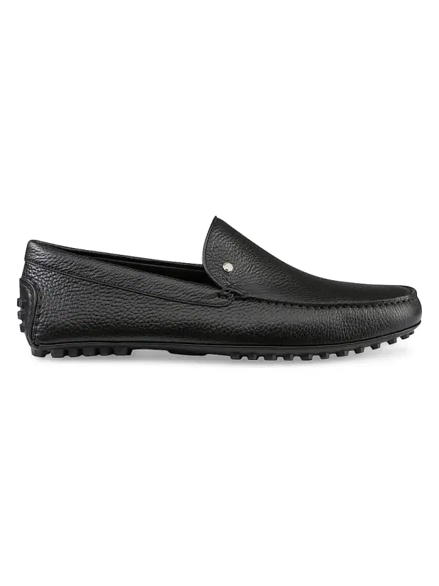 Men's Deer and Calfskin Leather Driving Shoes - Black