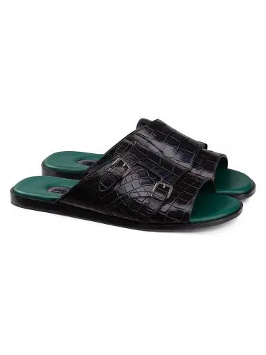 Stefano Ricci Men's Antique Crocodile Leather Monk Strap Sandals - Grey - Size 10 | Thumbnail 2