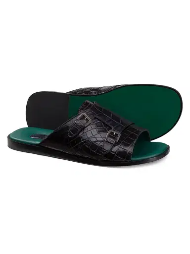 Stefano Ricci Men's Antique Crocodile Leather Monk Strap Sandals - Grey - Size 10 | Thumbnail 3
