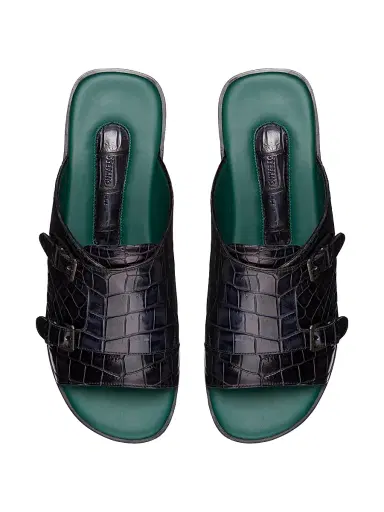 Stefano Ricci Men's Antique Crocodile Leather Monk Strap Sandals - Grey - Size 10 | Thumbnail 4