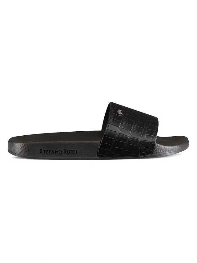 Stefano Ricci Men's Crocodile Leather Slides - Black