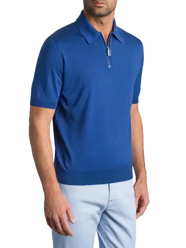 Stefano Ricci Men's Silk and Crocodile Leather Knit Zip Polo - Blue - Size 40 | Thumbnail 2 Stefano Ricci Men's Silk and Crocodile Leather Knit Zip Polo - Blue - Size 40 | Thumbnail 2