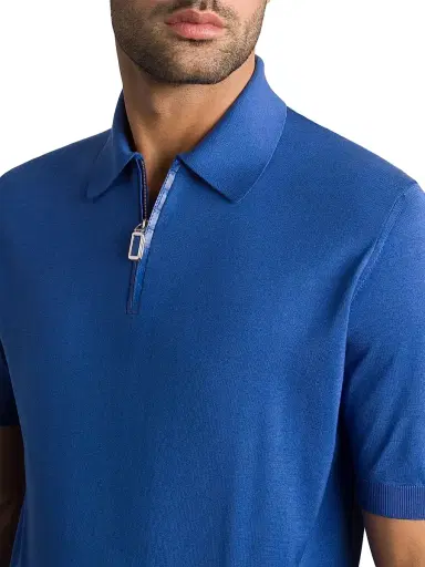 Stefano Ricci Men's Silk and Crocodile Leather Knit Zip Polo - Blue - Size 40 | Thumbnail 4 Stefano Ricci Men's Silk and Crocodile Leather Knit Zip Polo - Blue - Size 40 | Thumbnail 4