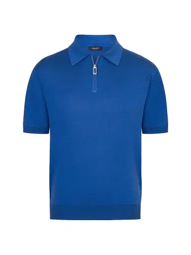 Stefano Ricci Men's Silk and Crocodile Leather Knit Zip Polo - Blue - Size 40 | Thumbnail 1 Stefano Ricci Men's Silk and Crocodile Leather Knit Zip Polo - Blue - Size 40 | Thumbnail 1