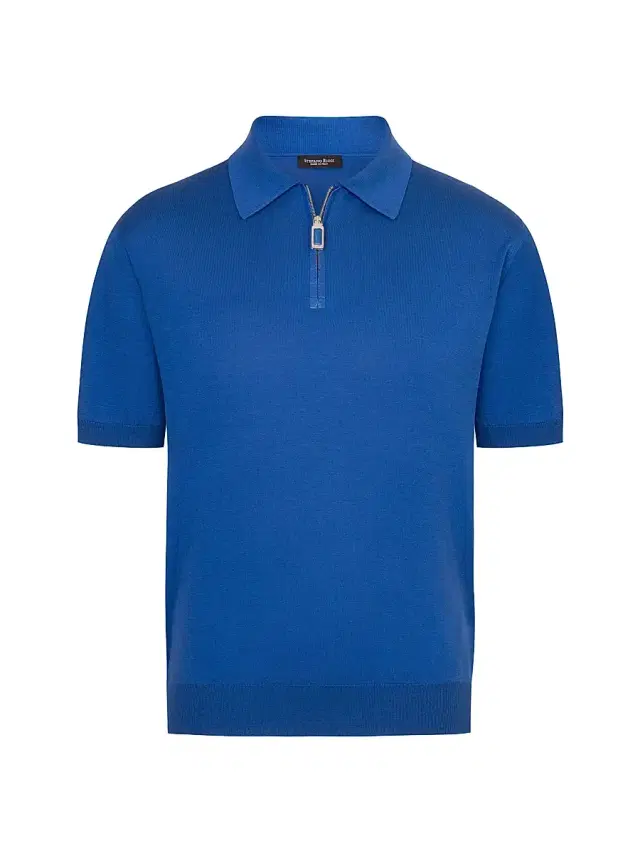Stefano Ricci Men's Silk and Crocodile Leather Knit Zip Polo - Blue