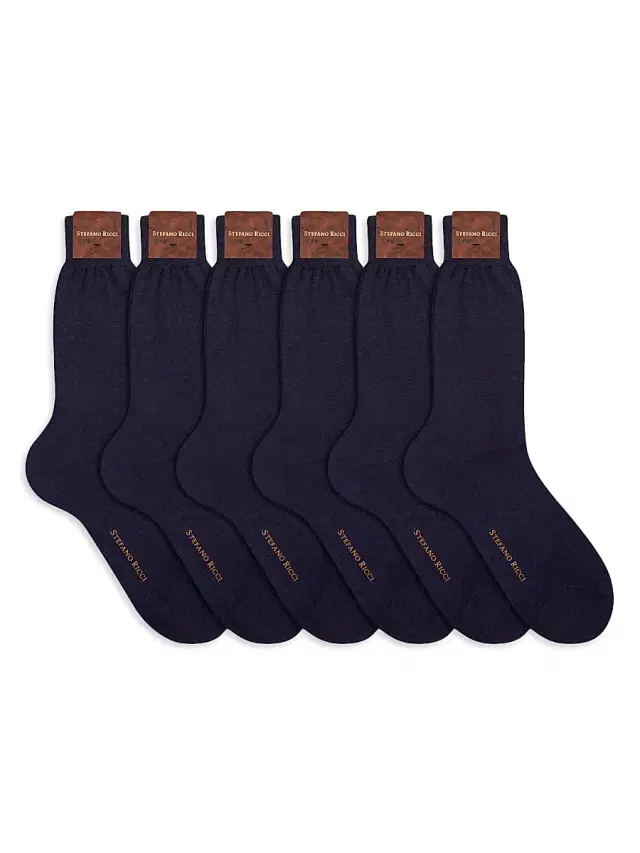 Stefano Ricci Men's 6-Pack Solid Cotton Socks - Dark Blue