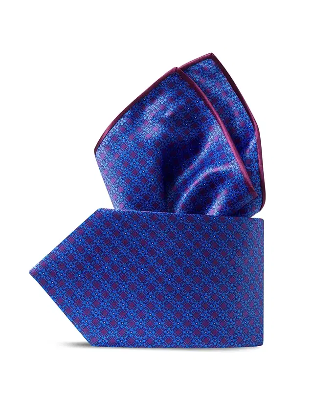 Stefano Ricci Men's Luxury Printed Silk Tie Set - Blue Purple