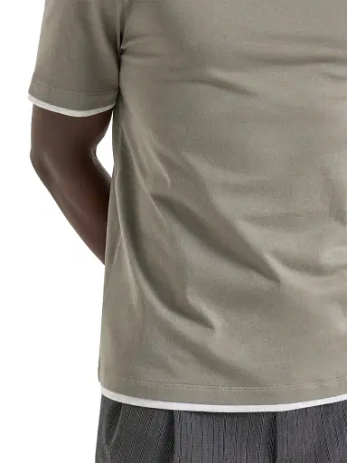 Brunello Cucinelli Men's Cotton Jersey Crew-Neck T-Shirt with Faux Layering - Khaki | Thumbnail 4
