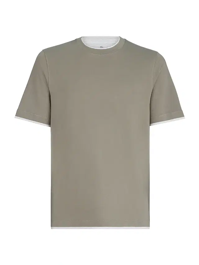 Brunello Cucinelli Men's Cotton Jersey Crew-Neck T-Shirt with Faux Layering - Khaki