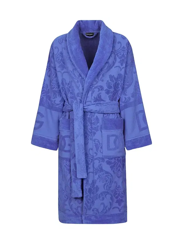 Dolce & Gabbana Men's Jacquard Logo Bath Robe - Blue