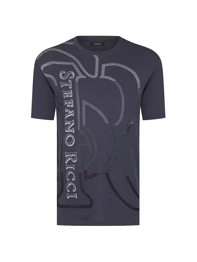 Stefano Ricci Men's Macro Logo Motif T-Shirt - Greystone Blue