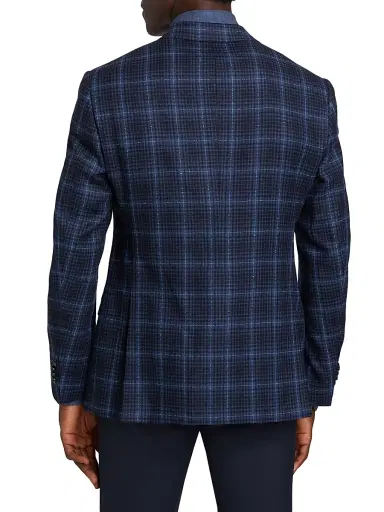 Giorgio Armani Men's Plaid Wool Single-Breasted Jacket - High Blue - Size 48 | Thumbnail 5