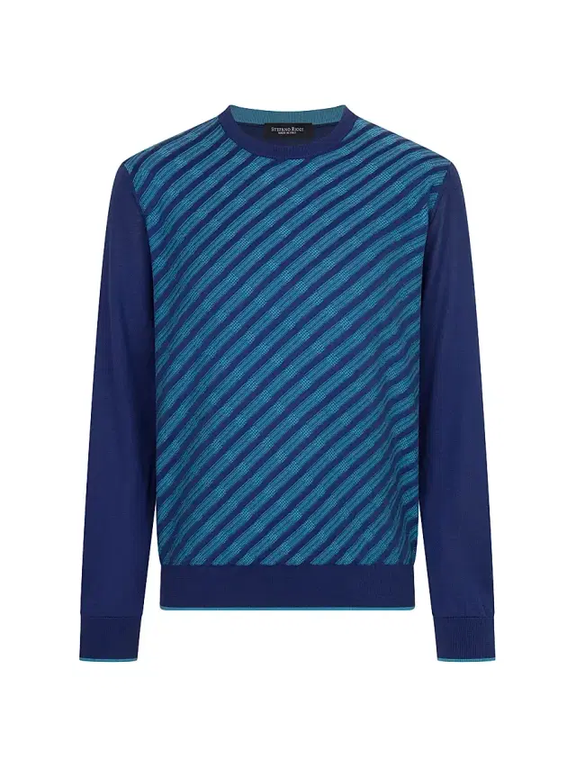 Stefano Ricci Men's Cotton and Silk Jacquard Knit Sweater - Blue Acqua