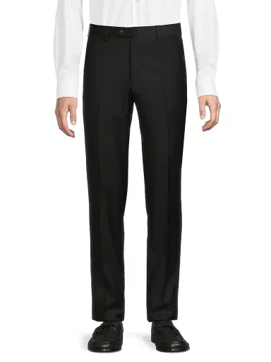 Giorgio Armani Men's Crease-Front Virgin Wool Trousers - Black | Thumbnail 3 Giorgio Armani Men's Crease-Front Virgin Wool Trousers - Black | Thumbnail 3