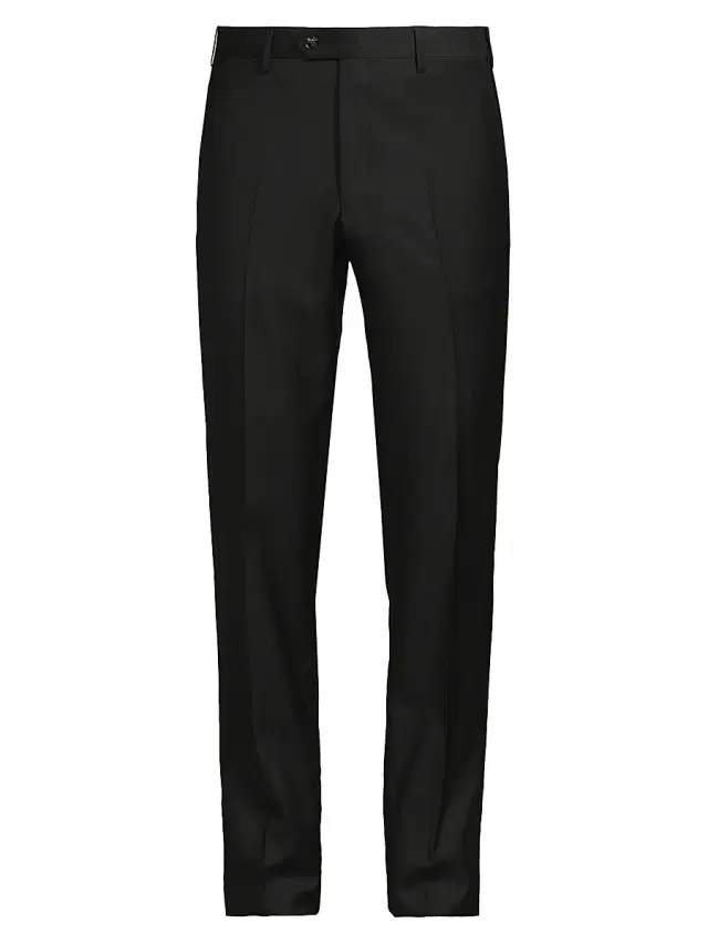 Men's Crease-Front Virgin Wool Trousers - Black