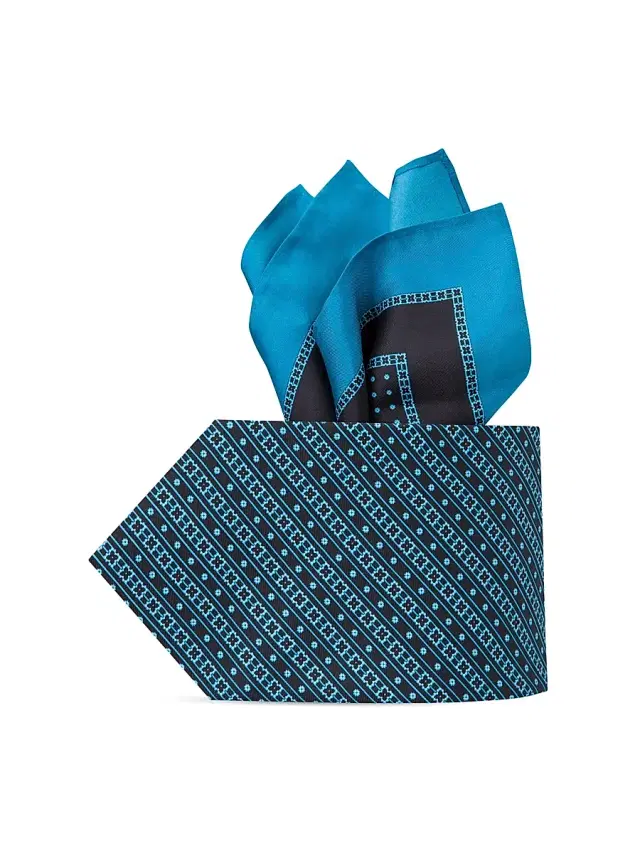 Stefano Ricci Men's Luxury Silk Tie Set - Black Blue