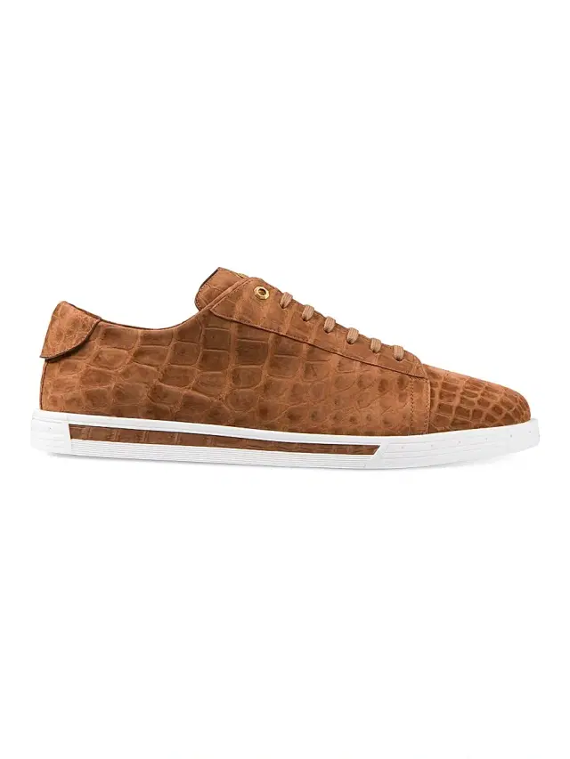 Men's Nubuck Crocodile Leather Sneakers - Brown