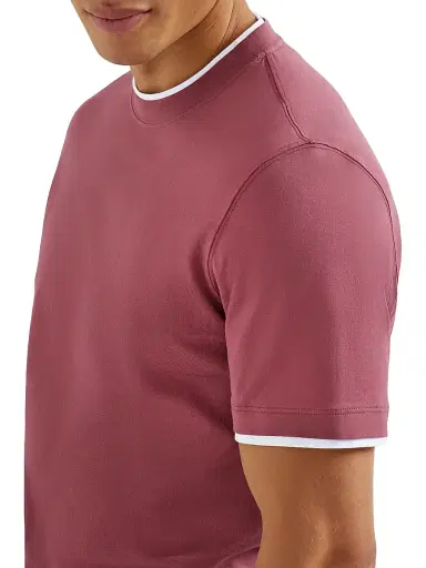 Brunello Cucinelli Men's Cotton Jersey Crew-Neck T-Shirt with Faux Layering - Coral - Size XS | Thumbnail 4 Brunello Cucinelli Men's Cotton Jersey Crew-Neck T-Shirt with Faux Layering - Coral - Size XS | Thumbnail 4
