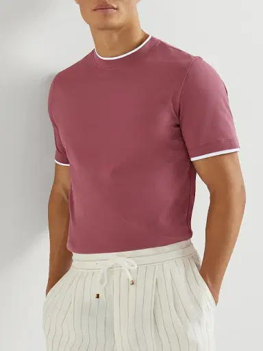 Brunello Cucinelli Men's Cotton Jersey Crew-Neck T-Shirt with Faux Layering - Coral - Size XS | Thumbnail 5 Brunello Cucinelli Men's Cotton Jersey Crew-Neck T-Shirt with Faux Layering - Coral - Size XS | Thumbnail 5