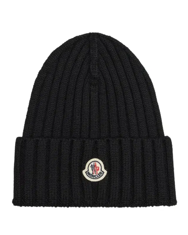 Moncler Ribbed Wool Logo Beanie