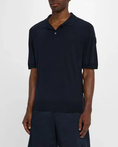 Moncler Men's Silk and Linen Knit Polo Shirt | Thumbnail 3