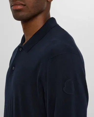 Moncler Men's Silk and Linen Knit Polo Shirt | Thumbnail 5