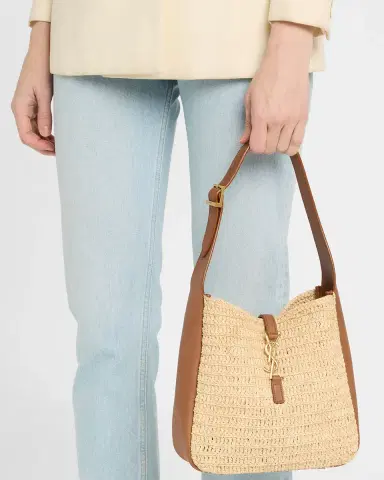 Saint Laurent Le 5 A 7 Small Shoulder Bag in Raffia and Leather | Thumbnail 2 Saint Laurent Le 5 A 7 Small Shoulder Bag in Raffia and Leather | Thumbnail 2