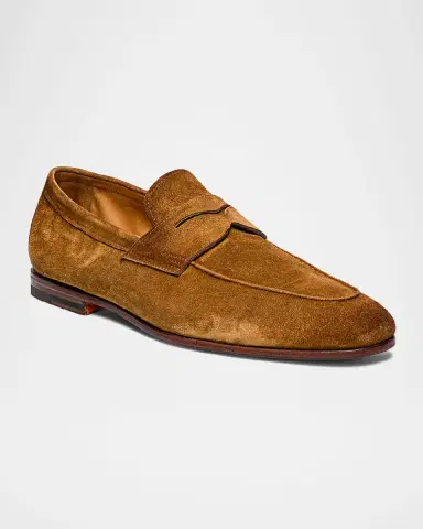 Santoni Men's Carlos Suede Penny Loafers | Thumbnail 2