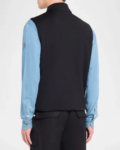 Moncler Men's Full-Zip Leather-Emblem Vest | Thumbnail 3