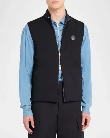 Moncler Men's Full-Zip Leather-Emblem Vest | Thumbnail 4
