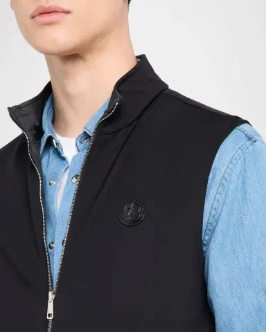 Moncler Men's Full-Zip Leather-Emblem Vest | Thumbnail 6