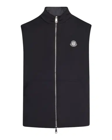 Moncler Men's Full-Zip Leather-Emblem Vest | Thumbnail 1