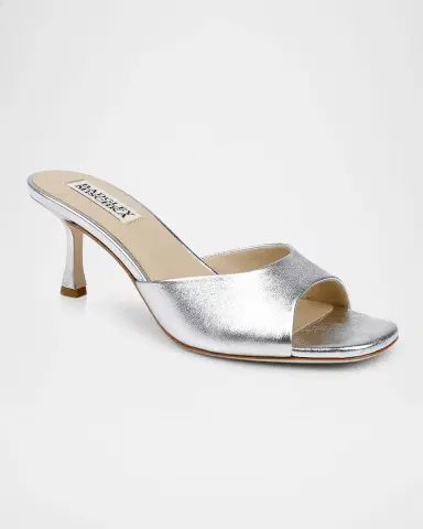 Badgley Mischka Draya Leather Kitten-Heel Mules | Thumbnail 2