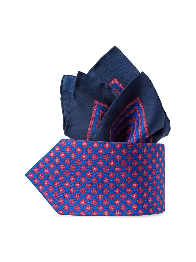 Stefano Ricci Men's Luxury Printed Silk Tie Set - Red