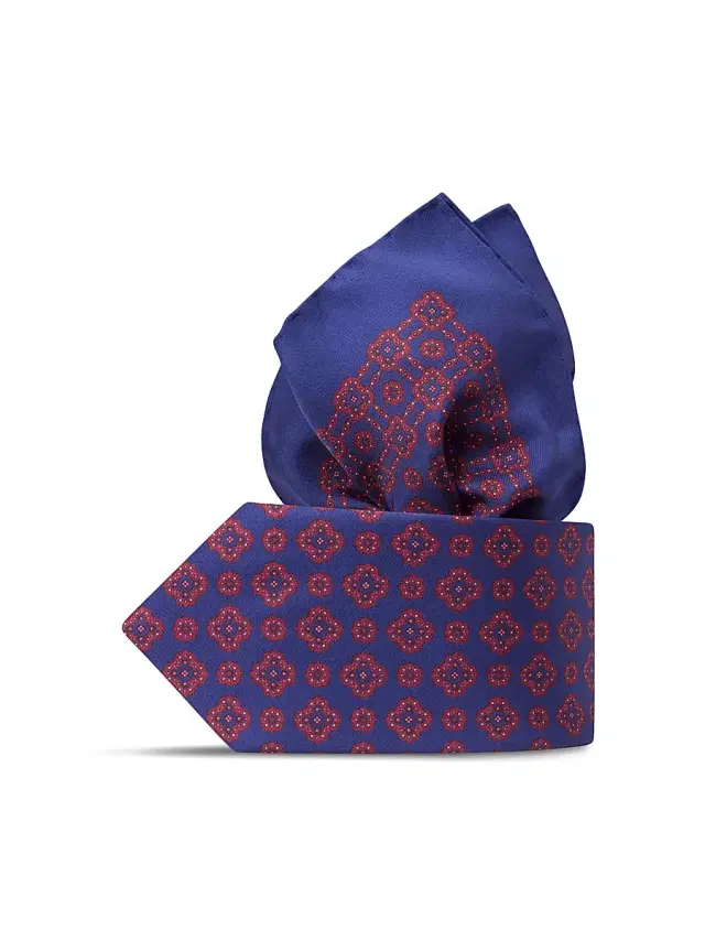 Stefano Ricci Men's Luxury Printed Silk Tie Set - Dark Blue