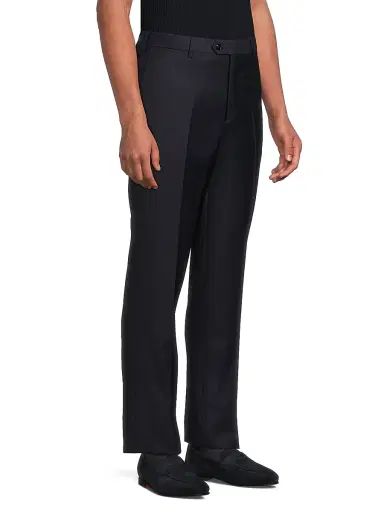 Giorgio Armani Men's Crease-Front Virgin Wool Trousers - Navy | Thumbnail 4 Giorgio Armani Men's Crease-Front Virgin Wool Trousers - Navy | Thumbnail 4