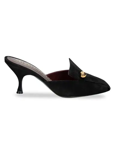 Herbert Levine Women's Aperitif Pin-Detail 70MM Suede Mules - Goat Suede Black - Size 12 | Thumbnail 1