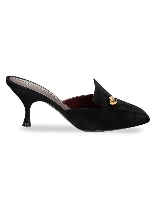 Herbert Levine Women's Aperitif Pin-Detail 70MM Suede Mules - Goat Suede Black