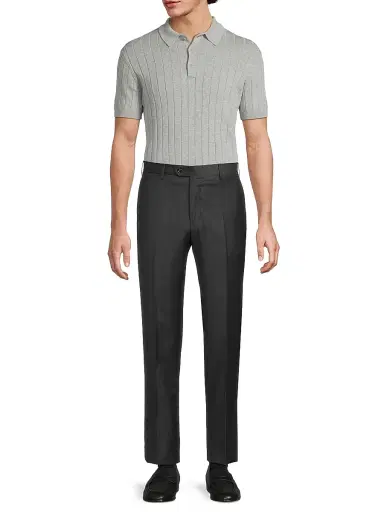 Giorgio Armani Men's Crease-Front Virgin Wool Trousers - Charcoal - Size 42 | Thumbnail 2