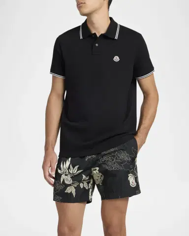 Moncler Men's Pique Logo Patch Polo Shirt | Thumbnail 4