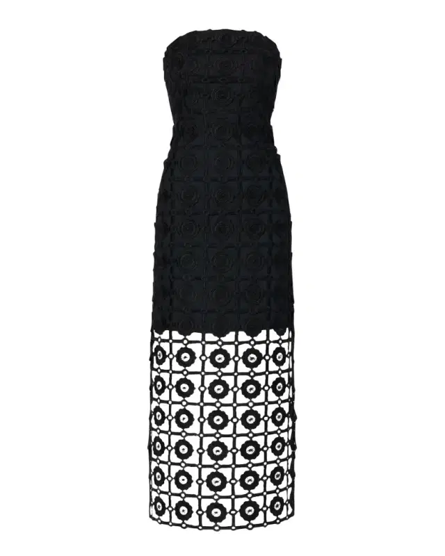 Milly Kait Strapless Tile Lace Midi Dress